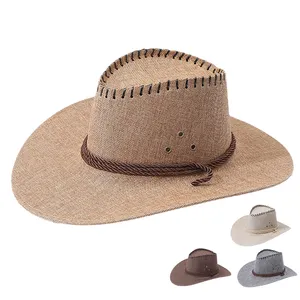 中国批发时尚复古透气空白夏季沙滩遮阳防晒男士草帽牛仔帽