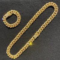 Ensemble de bijoux avec collier et bracelet en chaîne cubaine de 20 mm, style Box Lock Iced Out
