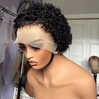 Peluca de Cabello Humano Corto Pixie con Frente de Encaje para Mujeres Negras, Peluca Pixie Cut Bob con 180% de Densidad, Peluca Corta Rizada Pixie Cut