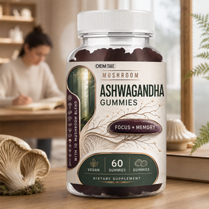 Gummies OEM Marque Blanche Champignons et Ashwagandha – Mélange de 10 Champignons Végétaliens, Compléments à Croquer à Base de Plantes pour Soutenir la Concentration Mentale - Product Image 1