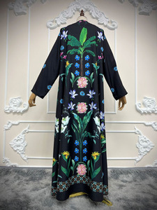 Elegante Abaya Musulmana con Estampado Floral, Estilo Dubái, Abertura Frontal, Túnica Larga para Mujer, Ropa Islámica al por Mayor - Product Image 5