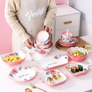 Vintage Floral Salad Bowls Set of 4, <strong>Pink</strong> Porcelain <strong>Ramen</strong> Bowls Plate , Kitchen Serving Bowls Plate, Cereal Bowls for Spring - Product Image 2