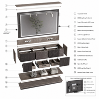 Kabinet Kamar Mandi Modern Abu-abu Tua Mewah Tanpa Gagang Berdesain Alur dengan Cermin LED untuk Proyek Villa Hotel CE
