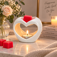 Witte keramische hartvormige waxinelichtbrander, oliebrander, aroma- en geurverwarmer voor thuisdecoratie, Valentijnscadeau