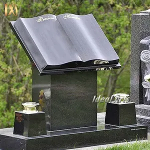 İdeal sanatlar siyah granit lazer kazınmış headstones mezarlığı mermer kitap eğimli mezar taşı