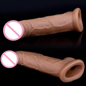 India <span class=keywords><strong>mejor</strong></span> reutilizable enorme realista <span class=keywords><strong>de</strong></span> silicona pene extensor erección mejora hombres negro condón pene manga adultos hombres juguetes sexuales - Product Image 6