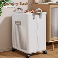 Ensemble de rangement pour linge sale pliable avec panier à roulettes en plastique, type autoportant pour salle de bain