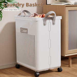 Ensemble de <span class=keywords><strong>rangement</strong></span> pour linge sale pliable avec <span class=keywords><strong>panier</strong></span> à roulettes en plastique, type autoportant pour salle de bain - Product Image 1