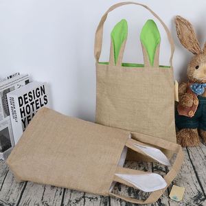 Sac fourre-tout en toile de jute écologique pour œufs de Pâques, 7 couleurs, avec oreilles de lapin - Product Image 5