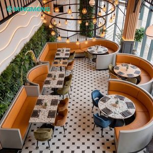 Commercial Dining Furniture Modern L-shape restaurant booth Wood frame high-density <b>foam</b> seating Commercial dining furniture - Product Image 3