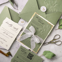 Enveloppes/Invitations d'anniversaire de style nordique en gros, directement de l'usine, en papier déchiré à la main, avec gaufrage et débossage en feuille d'or