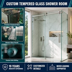 Porte de Douche en Verre Trempé 8mm 10mm, Cabine de Douche Coulissante Sans Cadre, Vente en Gros OEM ODM, Taille Personnalisée, Projet Hôtelier - Product Image 1