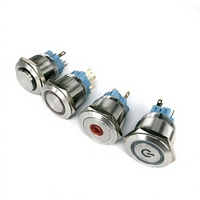 Interrupteur à bouton-poussoir auto-bloquant en acier inoxydable 25 mm avec éclairage œil de chat 12V marche/arrêt max. Courant 5A