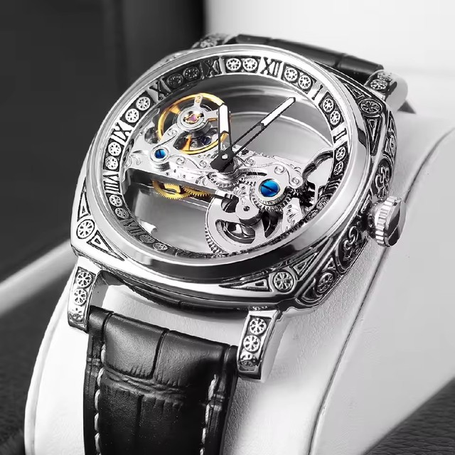 FORSINING High-Quality Men Mechanical Watch Original Waterproof Automatic Clock Hollow Bracelet Genuine Leather Men's Wristwatch