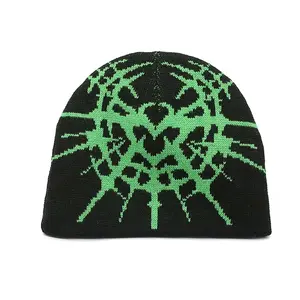 Hoge Kwaliteit Jacquard Gebreide Spinnenweb Muts Omkeerbare Skull Caps Custom Sport Beanie Toque Voor Mannen Vrouwen