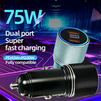 Adaptateur universel pour allume-cigare 12 V 75 W, double charge rapide USB Type-C, chargeurs de voiture en métal, chargeur rapide Type-C pour voiture