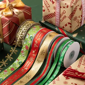 Toptan özelleştirme için 1 metre bez şerit noel ambalaj noel dekoratif Wrap hediye renkli noel şerit