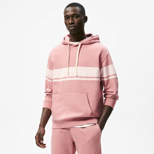 <b>Men's</b> <b>Pink</b> Striped Hooded <b>Sweatshirt</b> Regular Fit Cotton French Terry Casual Pullover with Pocket Autumn Wear - Product Image 1