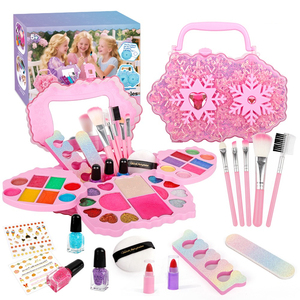 Ensemble de jouets cosmétiques lavables, trousse de maquillage avec valise portable colorée en forme de flocon de neige pour filles, jeu de simulation, déguisement de princesse, cadeau - Product Image 1