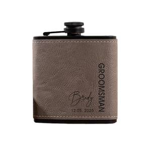 Flacon en acier inoxydable <span class=keywords><strong>noir</strong></span> haut de gamme de 6 oz avec emplacements vierges en similicuir gravables au laser, ensemble de flacons de qualité supérieure pour hommes - Product Image 4