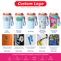 Mug de voyage en acier inoxydable de 380 ml avec cordon de transport, tasse isotherme anti-fuite, support pour logo personnalisé, idéal pour les trajets quotidiens
