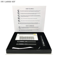 Kit d'extension de cils DIY de luxe fait main avec cils synthétiques en éventail pré-coupés pour usage domestique