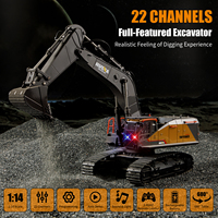 Excavadora Profesional de Aleación con Control Remoto, Vehículo de Construcción de 22 Canales, Juguete de Hormigón Reforzado a Escala 1:14 Huina 1592