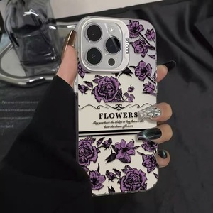 Funda de teléfono móvil de TPU para PC con llave plateada galvanizada con estampado de flores violetas en inglés para <span class=keywords><strong>Iphone</strong></span> X Xr Xs <span class=keywords><strong>11</strong></span> 12 13 14 15 16 17 Pro Max - Product Image 6