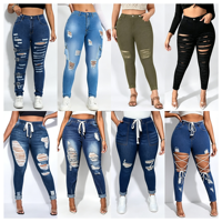 Jean Boyfriend Taille Haute Tendance pour Femme, Coupe Slim Décontractée avec Lacets et Détails Déchirés, Pantalon Crayon Sexy en Denim pour l'Automne