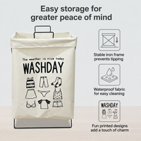 Panier à linge pliable moderne en tissu Oxford avec cadre en fer, imperméable et imprimé, pour chambre, balcon et hôtel