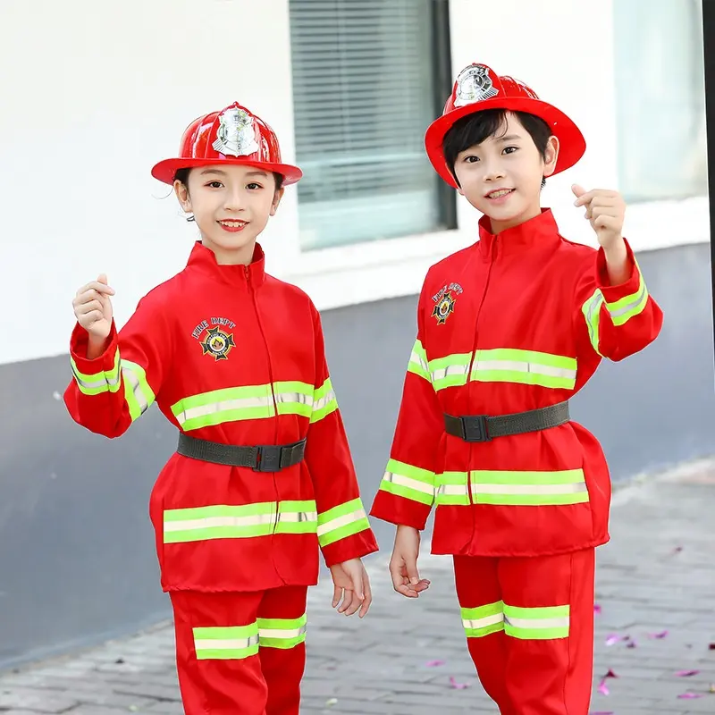 2022 Volwassen Kids Halloween Cosplay Brandweerman Kostuum Wasbare Fire Jas Cosplay Kleding Met Cap En Speelgoed