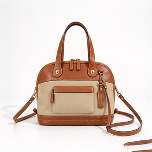 Sac à main dôme en toile et cuir avec poignée supérieure et bandoulière amovible - Product Image 4