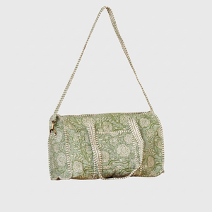 Sac de voyage à motif floral vert avec fermeture éclair, sac fourre-tout portable, style décontracté, matériau textile - Product Image 1