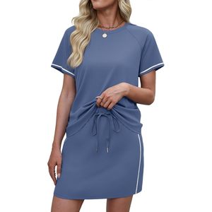 Conjunto de Falda y Top de 2 Piezas para Mujer, Verano, Transpirable, Deportivo, Manga Corta, Cuello Redondo, Tejido de Punto, para Entrenamiento, Viajes - Product Image 4