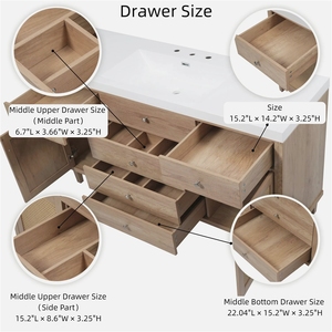 Mueble de Baño de 60 Pulgadas con Lavabo SMC, Moderno Gabinete de Almacenamiento Grande con Cajones de Cierre Suave y Puertas de Ratán - Product Image 4