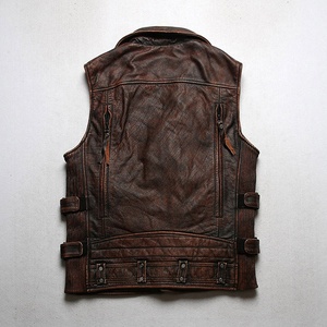 <span class=keywords><strong>Gilet</strong></span> en cuir véritable pour homme, veste sans manches en cuir de vache, veste de moto en polyester à <span class=keywords><strong>fermeture</strong></span> éclair diagonale personnalisée, mode extérieure - Product Image 2