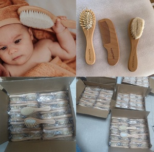 Eco Friendly Custom Natural <strong>Soft</strong> Goat <strong>Bristles</strong> Baby <strong>Hair</strong> <strong>Brush</strong> for Newborn Wooden Baby <strong>Brush</strong> and Comb Set - Product Image 2