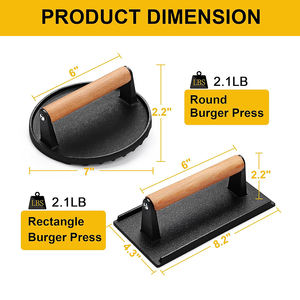 เครื่องกดเนื้อสำหรับปิ้งย่างบาร์บีคิวอุปกรณ์ทำบาร์บีคิวเนื้อไม่ติดสี่เหลี่ยมผืนผ้าเหล็กหล่อสำหรับปิ้งย่าง - Product Image 2
