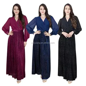 Gaun payet kasual wanita Abaya Muslim Fashion grosir kualitas tinggi gaun pesta gaun Islami Lengan Panjang meriah
