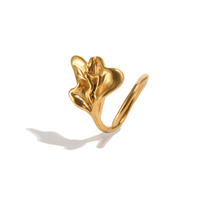 Bague Cocktail en Laiton Plaqué Or en Forme de Plante, Design Ouvert Moderne, Bague Tendance Unisexe pour le Quotidien et les Occasions Festives - Product Image 1