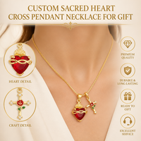 Collier Sacré-Cœur SongYi avec Pendentif Croix Rose Vintage en Cristal Rouge, Bijoux Religieux Catholiques pour Femme, Style Gothique Romantique