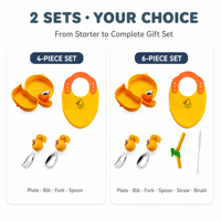 Jaune canard Silicone bébé alimentation ensemble cuillère fourchette bavoir paille tasse de qualité alimentaire sans BPA ventouse plaque enfant en bas âge enfants sevrage vaisselle