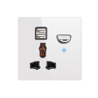 Interrupteur mural électrique universel gris UK 13A en verre trempé, minimaliste, avec prise USB Type-C, variateur de lumière pour ventilateur et lampe, 220-240V