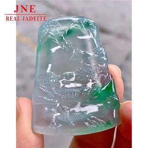 Myanmar mina madera Jade tallado vidrio tipo flor verde montaña agua marca Esmeralda colgante hombres hielo-como colgante para amigos - Product Image 4