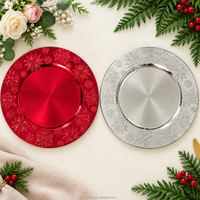 Assiettes de Présentation en Plastique Durable Argentées pour Noël, Décorations Festives Métalliques Flocon de Neige Électroplaqué Rouge pour Fêtes et Célébrations (Vente en Gros)