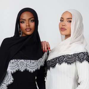 Hijab en coton modal viscose rayonne floral léopard avec dentelle et couture bébé, dentelle sur 4 côtés, écharpe en coton - Product Image 5