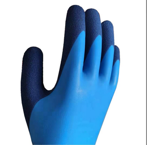 Guantes de trabajo con agarre completamente recubiertos impermeables de látex azul Guantes impermeables de Palma de látex Doble - Product Image 3