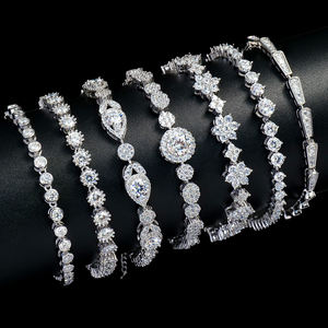 Pulsera de eslabones de cadena de plata 925 con moissanita certificada GRA de color D, estilo tenis, con incrustaciones de circonitas, ideal para regalo de boda, fiesta o moda. - Product Image 1