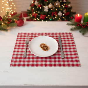 Set de table de Noël en chanvre naturel, motif écossais rouge et blanc, imprimé, pour Noël, fabricant, fournisseur - Product Image 1