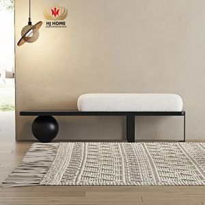 HJ HOME <span class=keywords><strong>Banc</strong></span> d'entrée en <span class=keywords><strong>bois</strong></span> blanc et <span class=keywords><strong>noir</strong></span> Boucle tapissé avec pieds en métal abstrait - Product Image 4